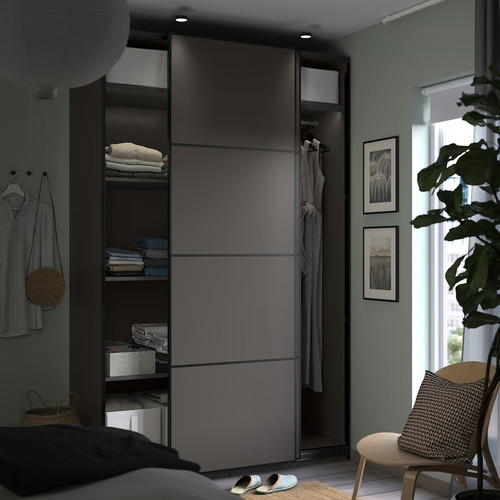 PAX / MEHAMN Wardrobe, dark grey/double sided dark grey, 150x66x236 cm
