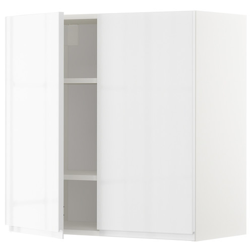 METOD Wall cabinet with shelves/2 doors, white/Voxtorp high-gloss/white, 80x80 cm