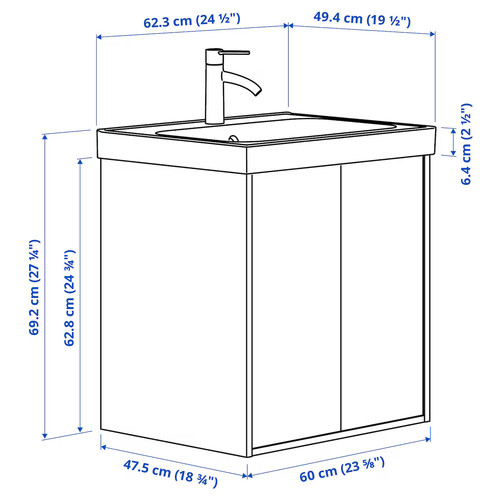 HAVBÄCK / ORRSJÖN Wash-stnd w doors/wash-basin/tap, beige, 62x49x69 cm