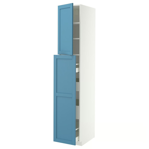 METOD / MAXIMERA Hc w p-o func 4drw/1dr/2shlv, white/Lerhyttan blue, 40x60x220 cm