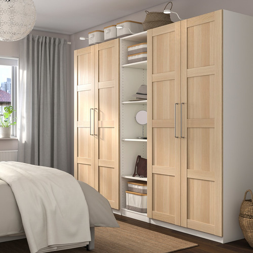 PAX / BERGSBO Wardrobe, white/white stained oak effect, 250x60x201 cm