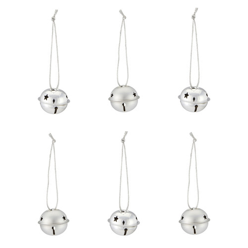 Christmas Hanging Decoration Jingle Bell 40mm 6pcs, metal, silver