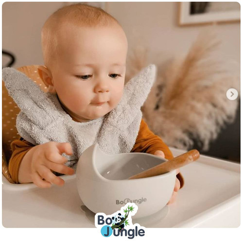 Bo Jungle B-Suction Bowl Silicone & Spoon Grey 6m+