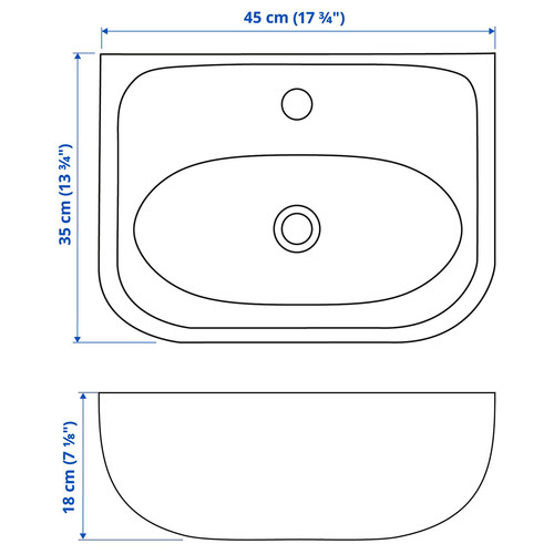 SKATSJÖN Wash-basin with water trap, white, 45x35 cm