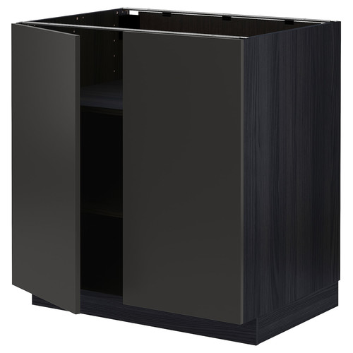 METOD Base cabinet with shelves/2 doors, black/Nickebo matt anthracite, 80x60 cm