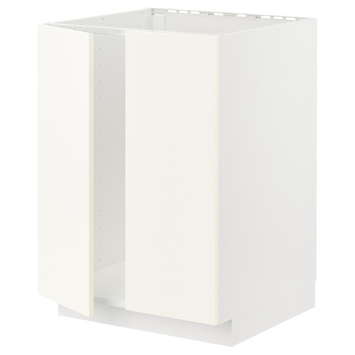 METOD Base cabinet for sink + 2 doors, white/Vallstena white, 60x60 cm