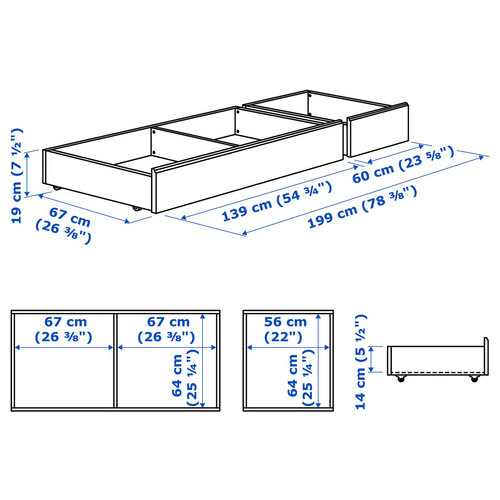 SONGESAND Bed storage box, set of 2, white, 200 cm