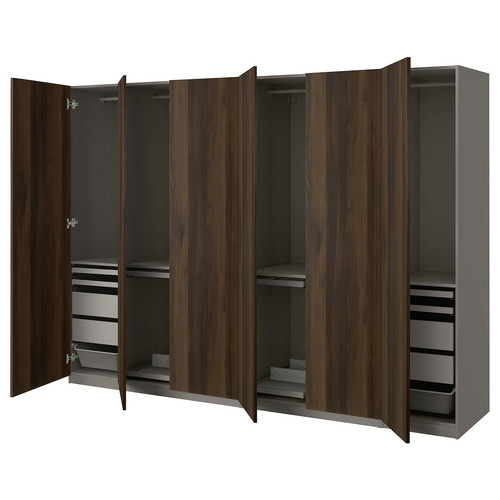 PAX / STORKLINTA Wardrobe combination, dark grey/dark brown stained oak effect, 300x60x201 cm
