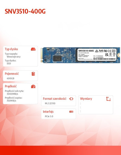 Synology SSD M2 PCI-E 4x Gen3.0 SNV3510-400G
