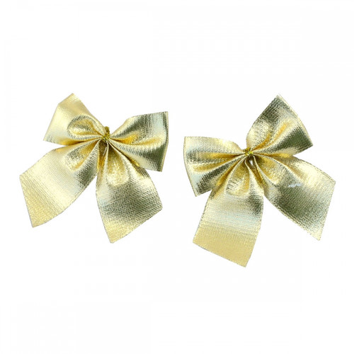 Fabric Bow Christmas Ornaments, Gold, 14 Pieces