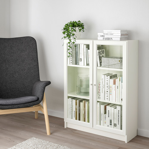BILLY / OXBERG Bookcase with glass-doors, white, 80x30x106 cm
