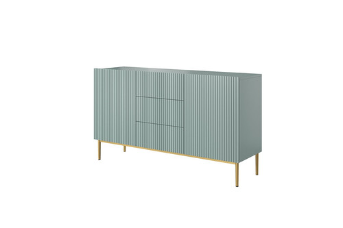 Cabinet with 2 Doors & 3 Drawers Nicole 150cm, sage/gold legs