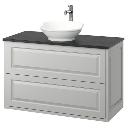 TÄNNFORSEN/VÄSTERSJÖN Wash-stnd w drawers/wash-basin/tap, light grey/black marble effect, 102x49x79 cm