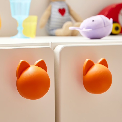 GREJSIMOJS Knob, orange/cat, 38 mm