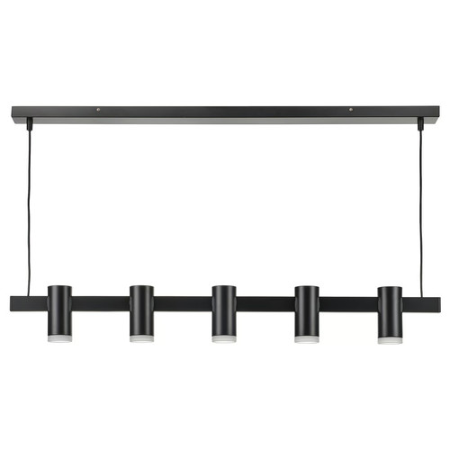 KRANSALG Pendant lamp with 5 lamps, black, 113 cm