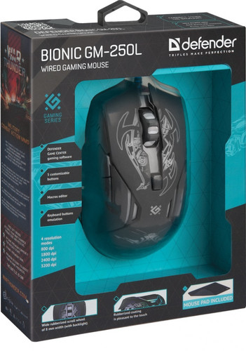 Defender Bionic Optical Wired Gaming Mouse 3200dpi 6P GM-250L