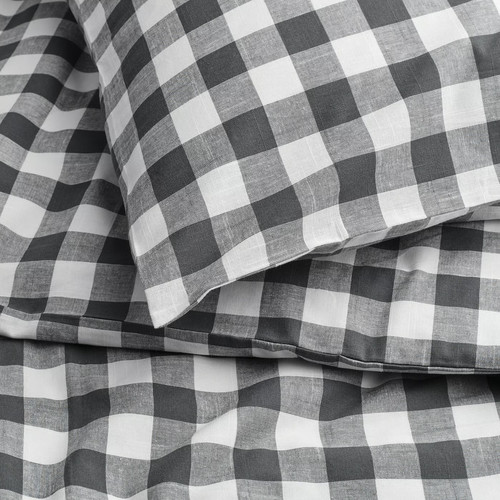 EKTANDVINGE Duvet cover and 2 pillowcases, anthracite white/check, 200x200/50x60 cm