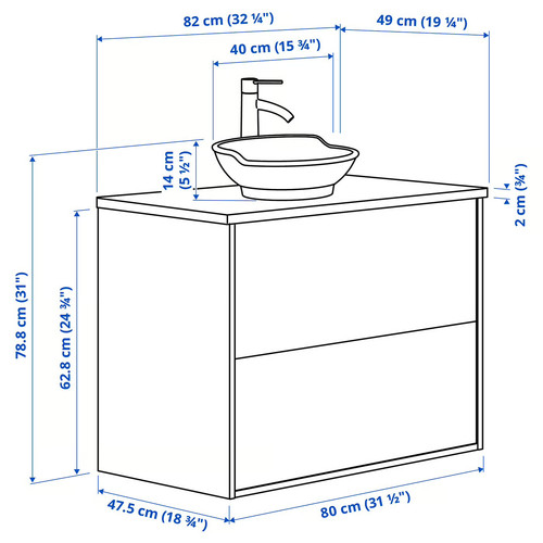 TÄNNFORSEN/VÄSTERSJÖN Wash-stnd w drawers/wash-basin/tap, white/white marble effect, 82x49x79 cm