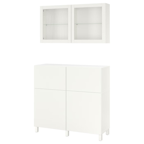 BESTÅ Storage combination w doors/drawers, white/Lappviken/Stubbarp white clear glass, 120x42x213 cm