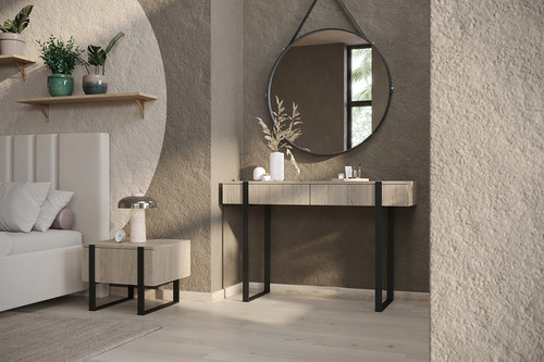 Modern Console Table Dresser Dressing Table Verica, biscuit oak/black legs