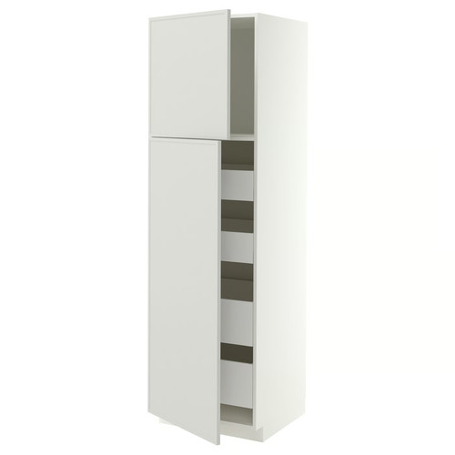 METOD/MAXIMERA Hi cab w 2 doors/4 drawers, white/Aspudden light grey, 60x60x200 cm