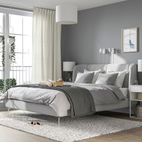 TUFJORD Upholstered bed frame, Tallmyra white/black/Luröy, Standard Double