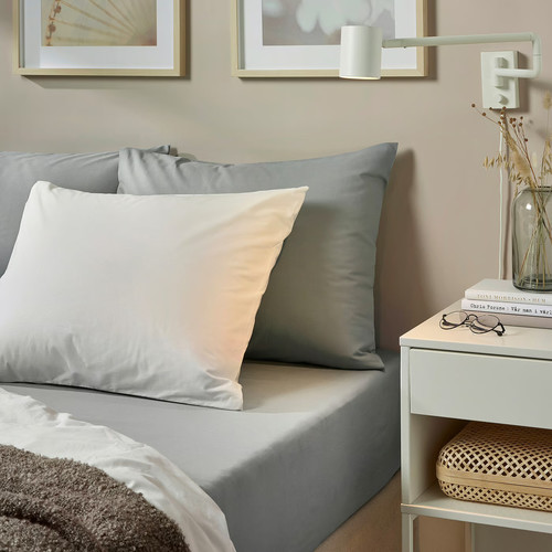DVALA Fitted sheet, grey, 140x200 cm