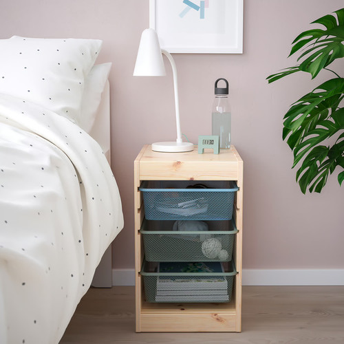 TROFAST Storage combination with boxes, light white stained pine grey-blue/light green-grey, 32x44x52 cm