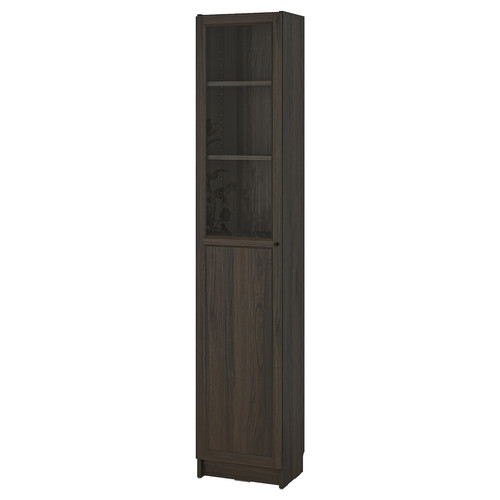 BILLY / OXBERG Bookcase with panel/glass door, dark brown oak effect, 40x30x202 cm