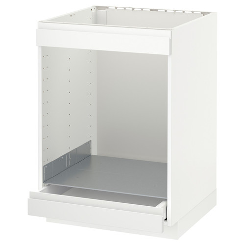 METOD / MAXIMERA Base cab for hob+oven w drawer, white, Voxtorp matt white white, 60x60 cm