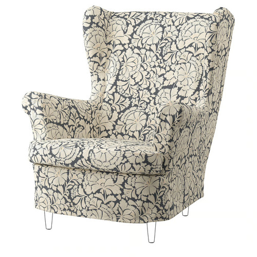 STRANDMON Slipcover for wing chair, Ribersborg dark grey/beige