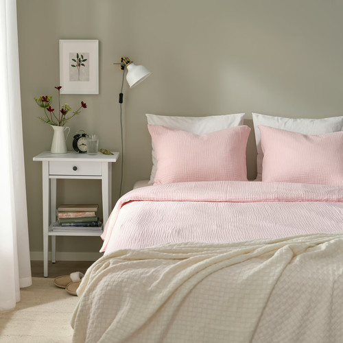 SCHERSMIN Duvet cover and 2 pillowcases, pale pink, 200x200/50x60 cm