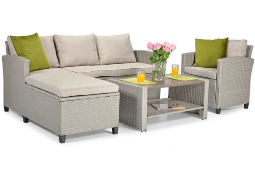 Garden Corner Sofa with Armchair & Coffee Table, grey