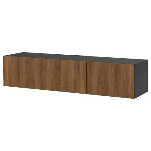 BESTÅ TV bench with doors, black-brown/Lappviken walnut effect, 180x42x38 cm