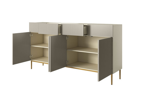 Cabinet with 4 Doors & 4 Drawers Nicole 200cm, cashmere, gold legs