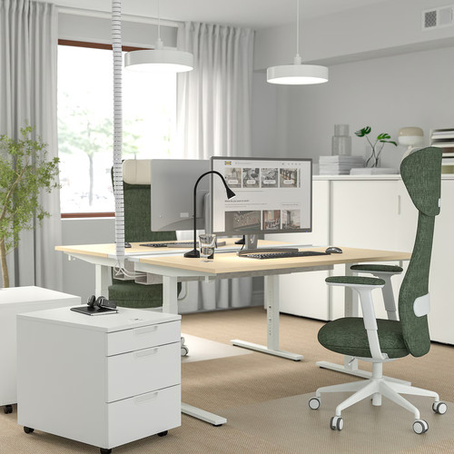 MITTZON Desk, birch veneer/white, 140x60 cm
