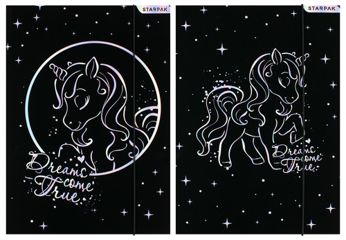 Document File Folder with Elastic Band A4 1pc Unicorn black, assorted patterns