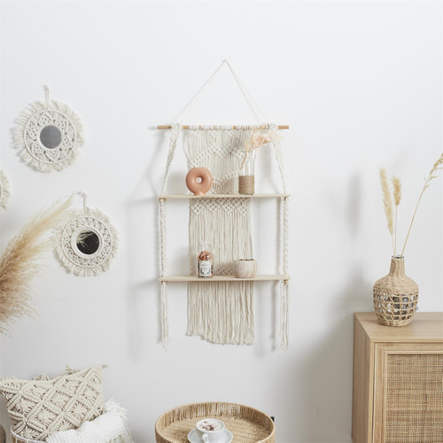 Wall Shelf Boho, beige macrama