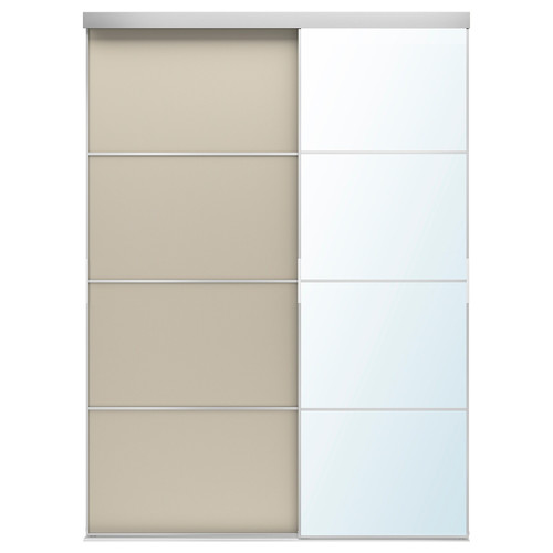 SKYTTA / MEHAMN/AULI Sliding door combination, aluminium double sided/beige mirror glass, 177x240 cm