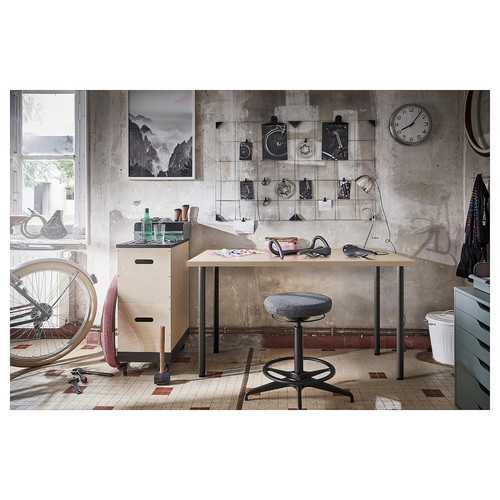 MÅLSKYTT / ADILS Desk, birch/dark grey, 140x60 cm