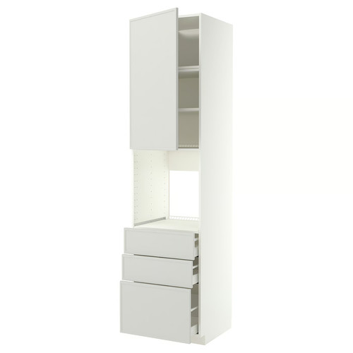 METOD/MAXIMERA High cab f oven w door/3 drawers, white/Aspudden light grey, 60x60x240 cm