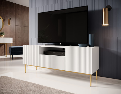 TV Cabinet Nicole 150 cm, matt white/gold legs