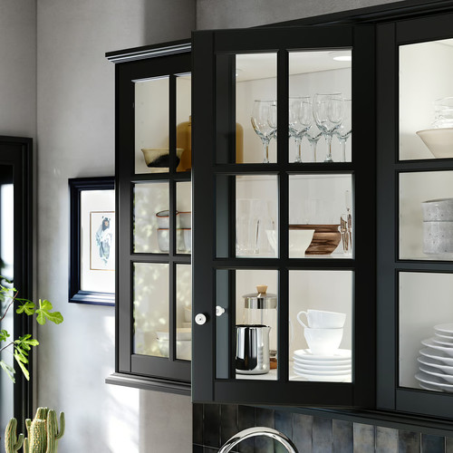 BODBYN Glass door, black, 30x60 cm