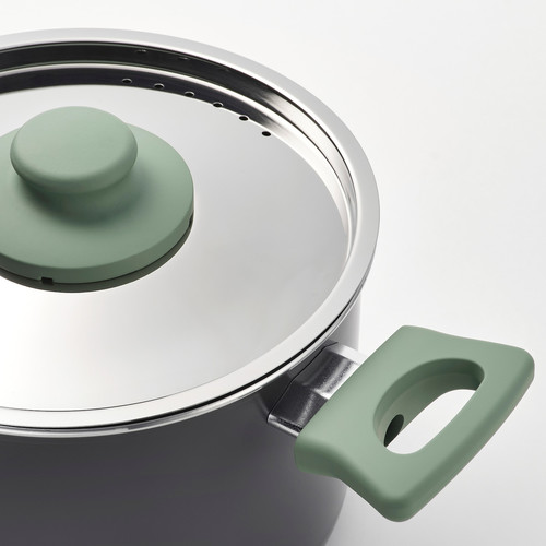 HEMLAGAD 6-piece cookware set, non-stick coating light grey-green/grey