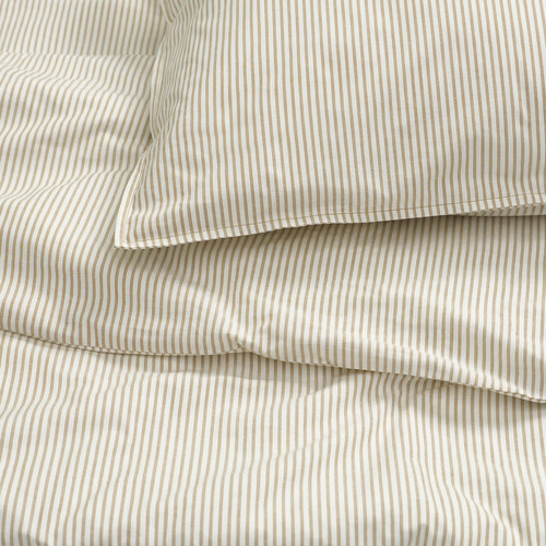 SOLFIBBLA Duvet cover and 2 pillowcases, white beige/stripe, 200x200/50x60 cm