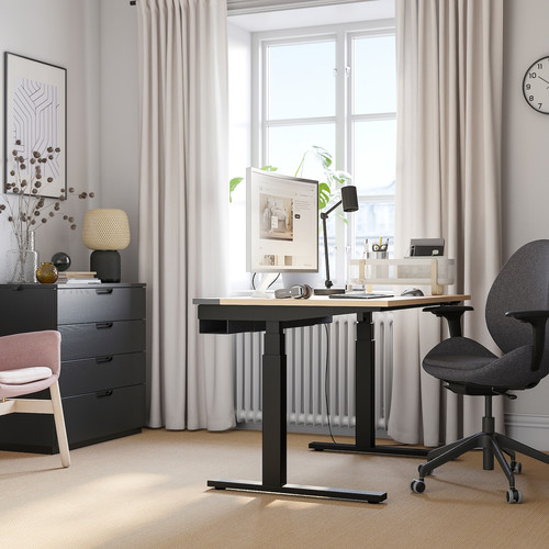 MITTZON Desk sit/stand, electric birch veneer/black, 120x60 cm