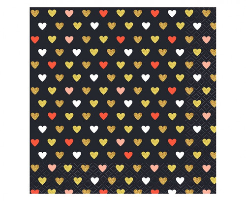 Paper Napkin Hearts 33x33cm 20pcs, black