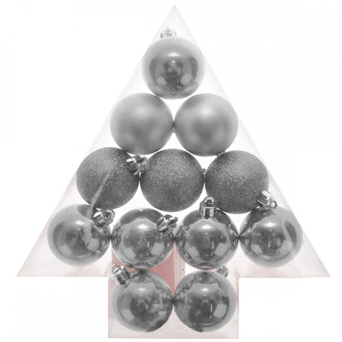 Christmas Tree Bauble Ornaments, Silver, Pack of 12