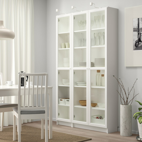 BILLY / OXBERG Bookcase with glass-doors, white, 120x30x202 cm