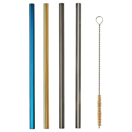 LUFTTÄT Drinking straws/cleanbrush set of 5, mixed shapes mixed colours